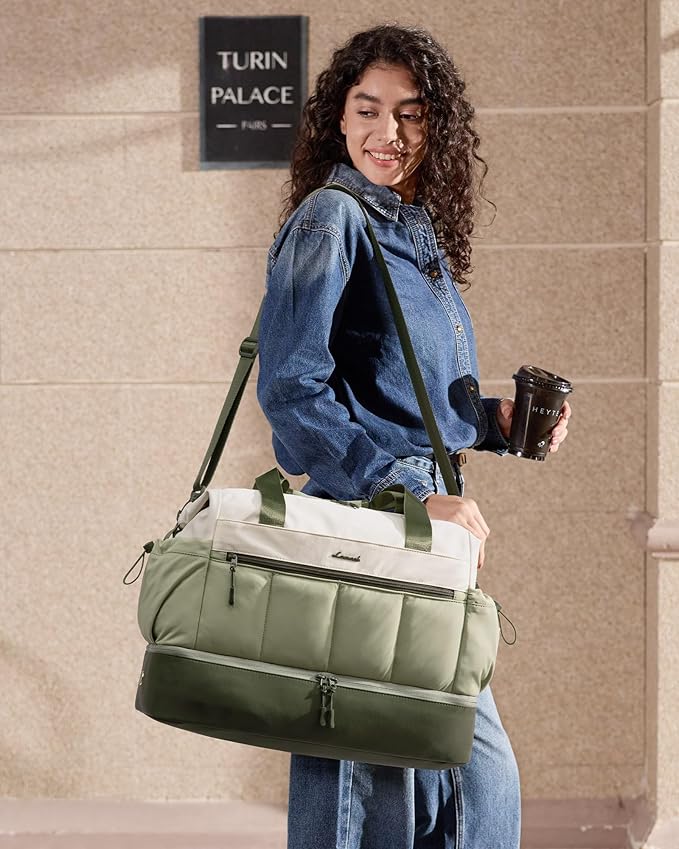 LOVEVOOK Travel Duffel Bag, Weekender Bags for Women, Large Overnight Bags with Shoe Compartment, 47L Carry on Gym Hospital Bag with Wet Pocket, 2 Pcs