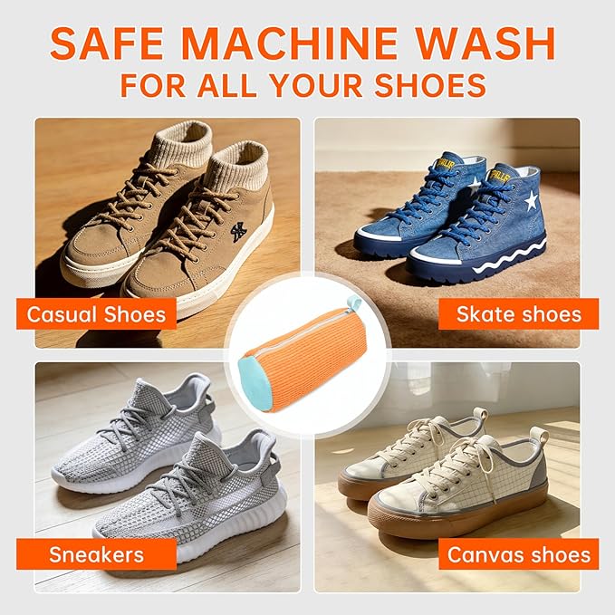 1PCS Shoes Washing Machine Bags, Laundry Shoe Bag for Washer and Dryer, Reusable and Durable Zipper Sneaker Shoe Washing Bag, Tennis Shoes Cleaning Bag for All Shoe Types (Orange)