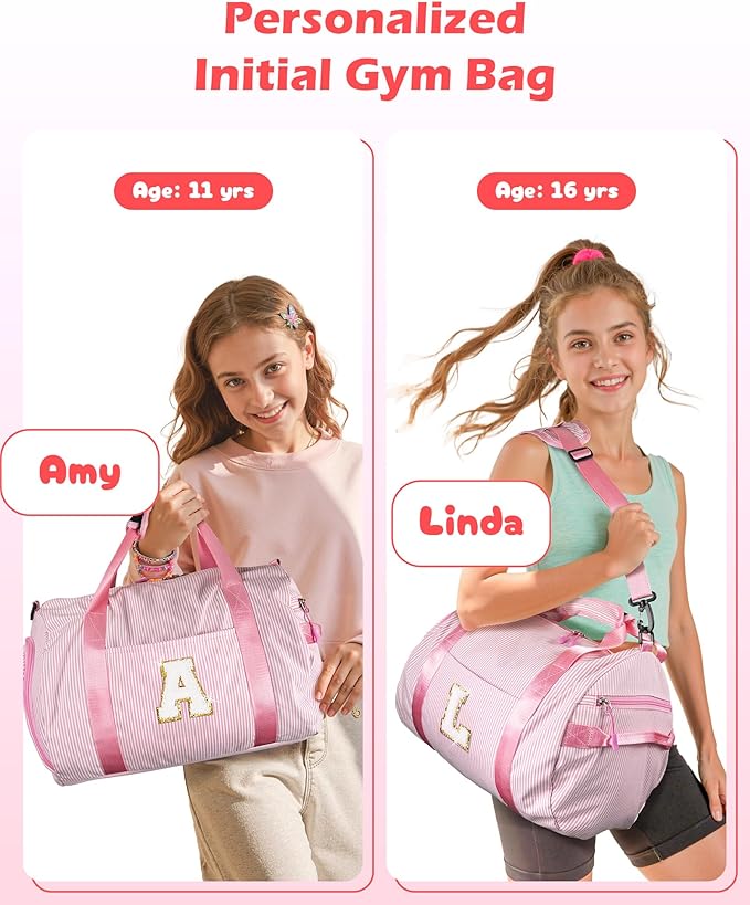 Cute Preppy Gifts for Toddler, Girls Travel Duffle Bag, Kids Initial Overnight Bags with Shoe Compartment, Personalized Weekender Bag with Makeup Pouch, Trendy Stuff (Letter B)