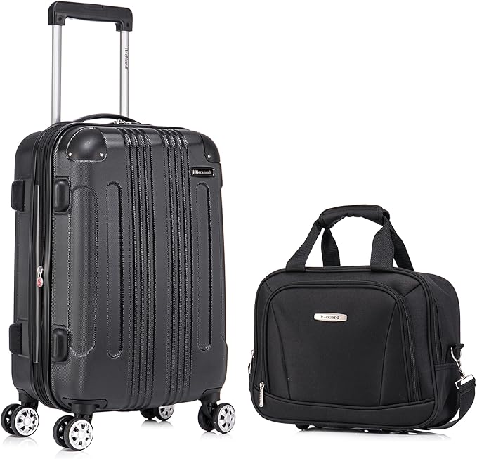 Rockland London Hardside Spinner Wheel Luggage Set, Black, Carry-On 20-Inch and Tote 14-Inch (F1902-BLACK)
