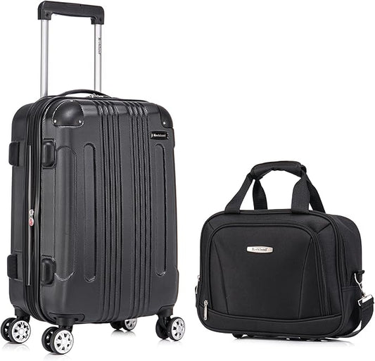Rockland London Hardside Spinner Wheel Luggage Set, Black, Carry-On 20-Inch and Tote 14-Inch (F1902-BLACK)