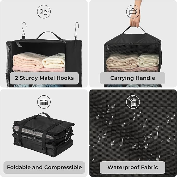 GRANNY SAYS Hanging Packing Cubes for Travel, Large Portable Hanging Suitcase Organizer, Foldable Compression Luggage Organizer Bags for Clothes, Carry on Closet Suitcase, XXL-Black Travel Shelves