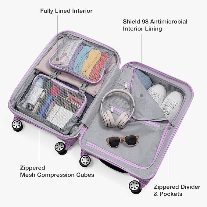 Traveler's Choice Pagosa Hardshell Expandable Luggage with Spinner Wheels, Lavender, 2-Piece Set (22/26)