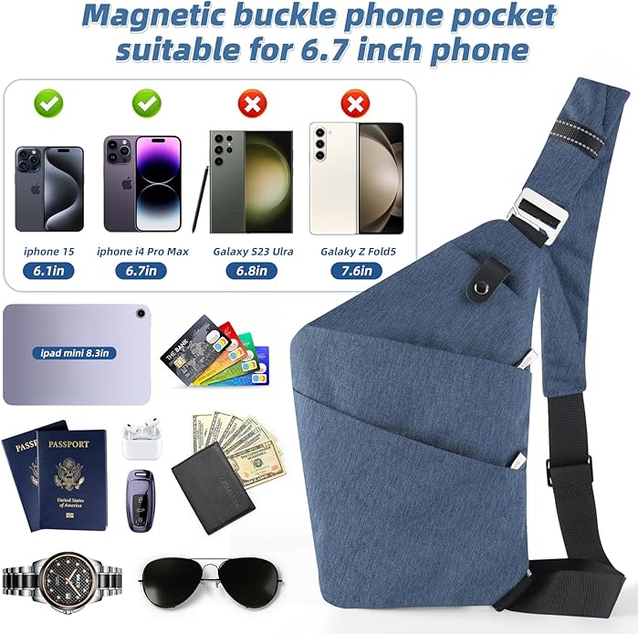 VADOO Sling Bag - Anti-theft Crossbody Shoulder Bag for Men and Women