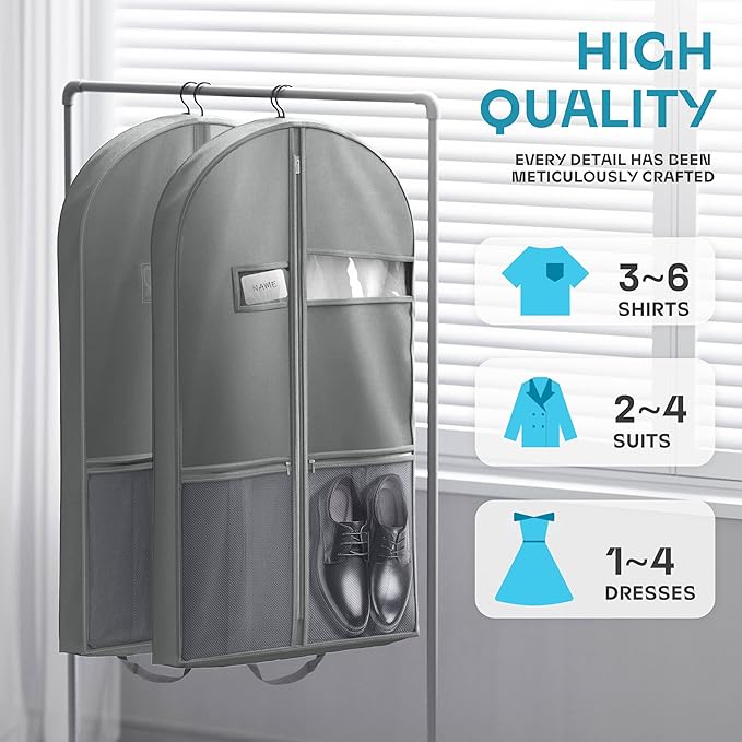 Travel Garment Bag with Zipper Pocket, Suit Bag for Suits, Dresses, Coats