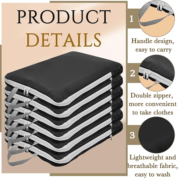 Hosuly 6 Pcs Ultralight Compression Packing Cubes for Travel 11 x 7 '' S Expandable Luggage Organizers for Save Space Family Long Trips (black 02)