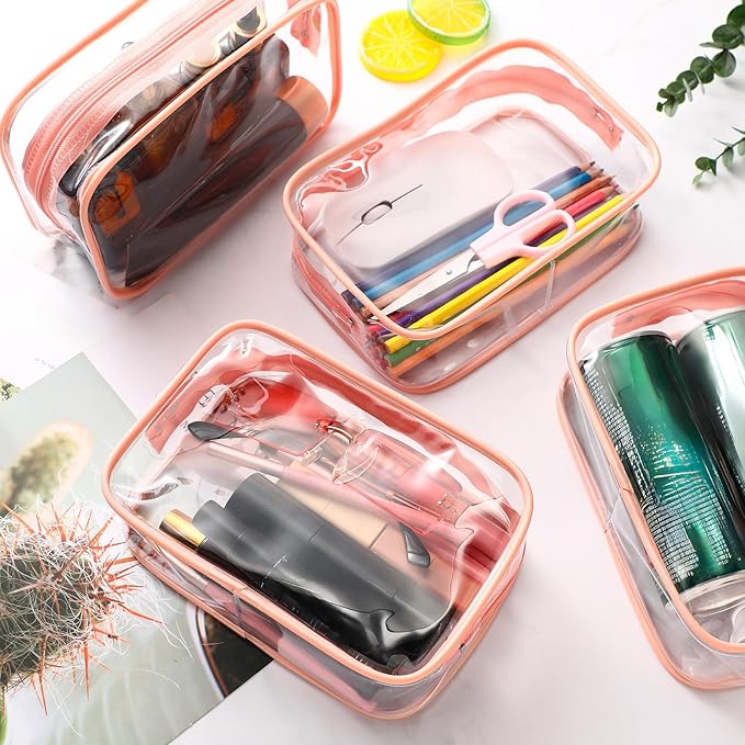 Weewooday 12 Pieces Clear Makeup Bags Cosmetic Storage Bags PVC Zipper Pouches Travel Waterproof Makeup Plastic Case for Women Organizing Toiletries Traveling Bathroom(Large,Pink)