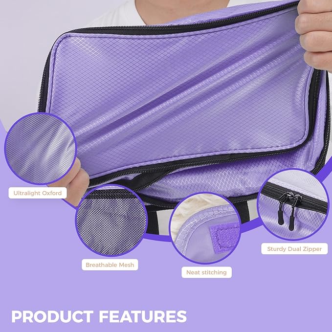 8-Piece Compression Packing Cubes for Travel, Elegant Ultralight Luggage Organizer Set for Women, Space Saving for Carry-On, Suitcase & Vacation Cruise Travel - Purple