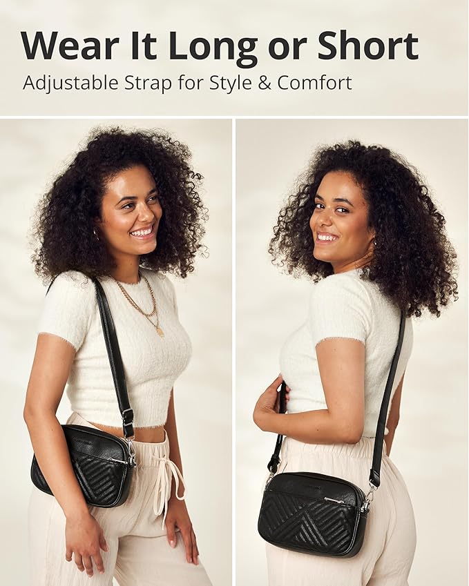 Vantamo Premium Quilted Crossbody Bags for Women with Anti-Pickpocket Clip, Vegan Leather Handbags, Travel Purses for Women