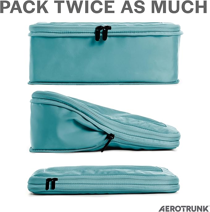 Aerotrunk Compression Packing Cubes for Travel - Luggage Organizer Bags - Double Zipper Packing Cubes for Suitcases (12-Pack, Teal)