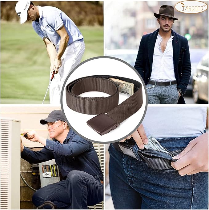Travel Security Money Belt with Hidden Money Pocket - Cashsafe Anti-Theft Wallet Unisex Nickel free Nylon Belt by JASGOOD