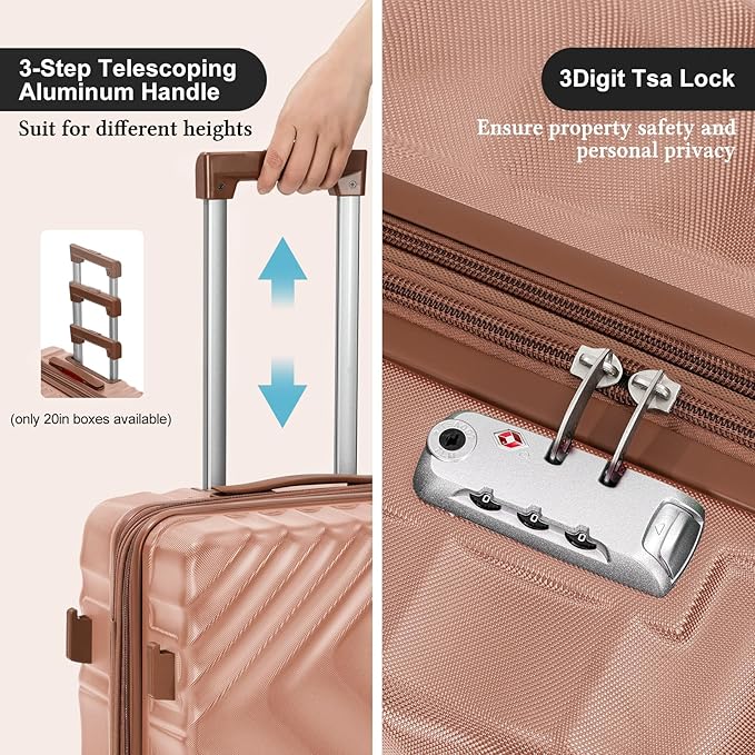 5 piece Luggage Set Expandable Suitcase 22x14x9 Airline Approved Carry on, ABS Hard Case Suitcases with Spinner Wheels, TSA Lock (Pink)