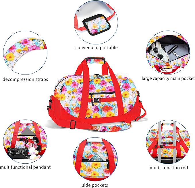 Stumdo Kids Overnighter Duffel Bags for kids, Carry-On Size & Ideal for School Practice or Overnight Travel Weekender Tote for Travel Gym Sport bag for Boys & Girls (12hong)