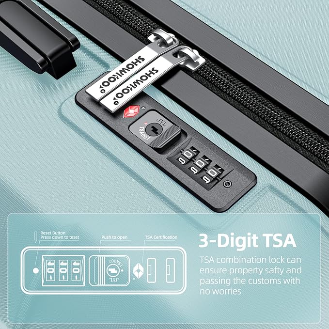 SHOWKOO Luggage Sets with Bags Expandable 100% PC Durable Suitcase Double Wheels TSA Lock 5pcs Mint Green
