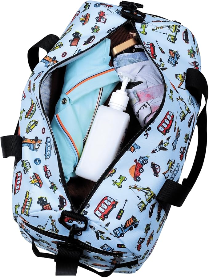 Kids Duffle Bag Overnight Bags for Boys and Girls Weekender Sleepover Carry-On Tote for Traveling Gym Sport Dance (Trucks)