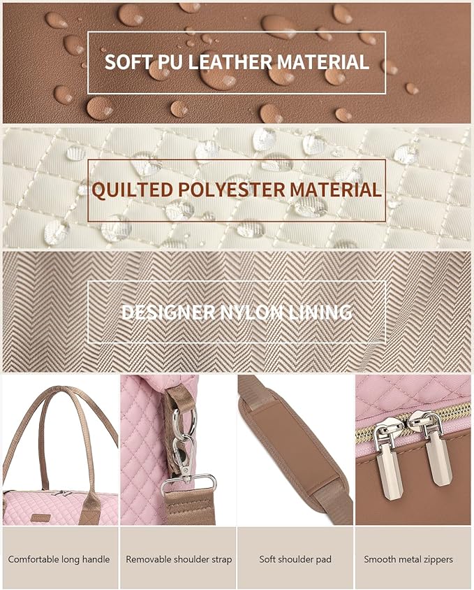 Duffle Bag for Women Travel, Weekender Bag Overnight Bag with Shoe Compartment, Carry on Bag with Crossbody Purse for Over Night, Weekend, Yoga, Gym, Business Trips, Hospital, Pink Brown