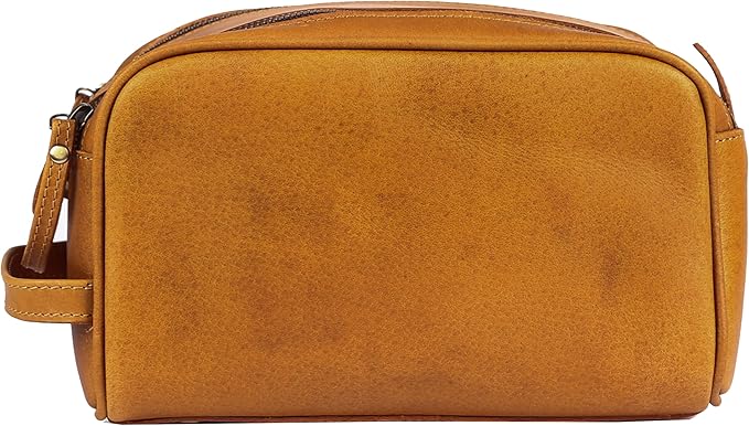 KomalC Travel Toiletry Bag – Premium Leather Dopp Kit for Men & Women with Water-Resistant Lining & Spacious Zippered Organizer