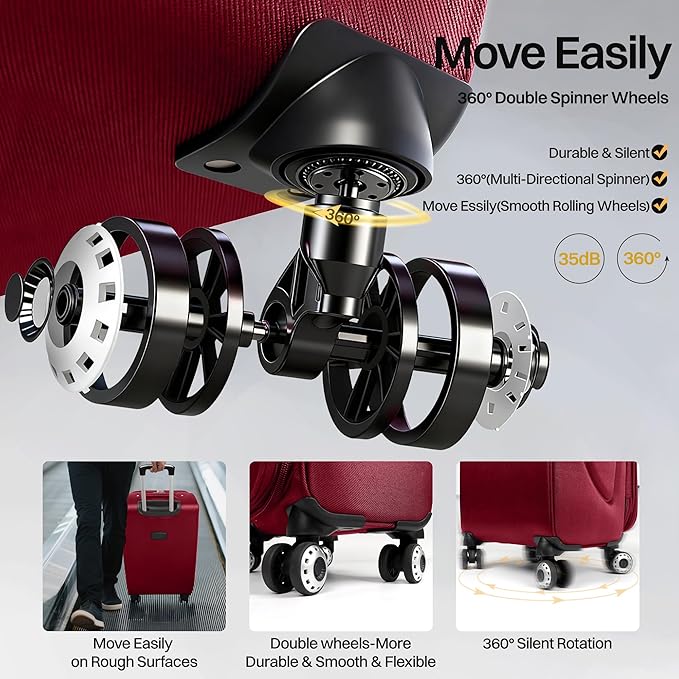 2-Piece Set Front Opening,Softside Luggage Sets w/Double Spinner Wheels Expandable Luggage,Lightweight Travel Luggage Rolling Suitcase w/LOCK（Burgundy-Grey,20in/28in）