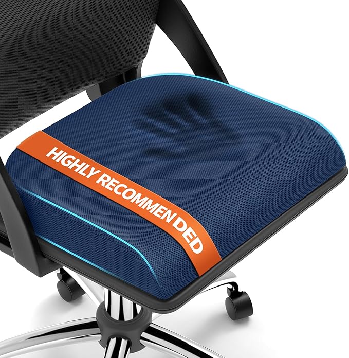 XLarge Seat Cushion, Memory Foam Cushion for Long Sitting Hours on Office Chair, Home & Car, Non-Slip Chair Pad for Relieving Back & Sciatica & Hip & Coccyx Pain (Blue)