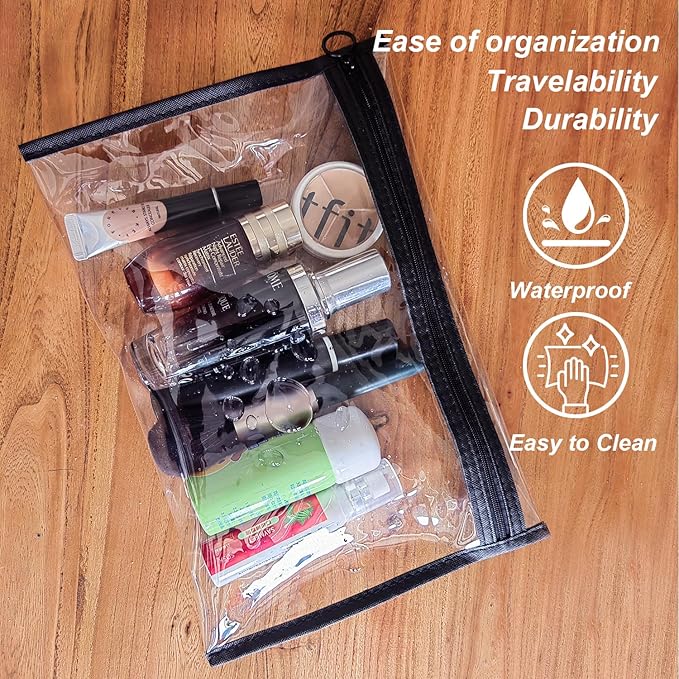 TSA Approved Clear Toiletry Bags, 3 Pack Waterproof PVC Travel Organizer Pouches with Zipper, Transparent Makeup Cosmetic Cases for Airport Security