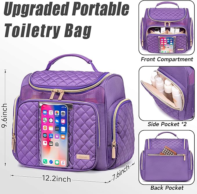 Large Toiletry Bag for Women Men,Bathroom Bag,Water Resistant Shower Bag,Makeup Bag,Portable Shower Caddy for College Dorm,Hanging Travel Toiletry Bag with Transparent Waterproof Phone Pocket