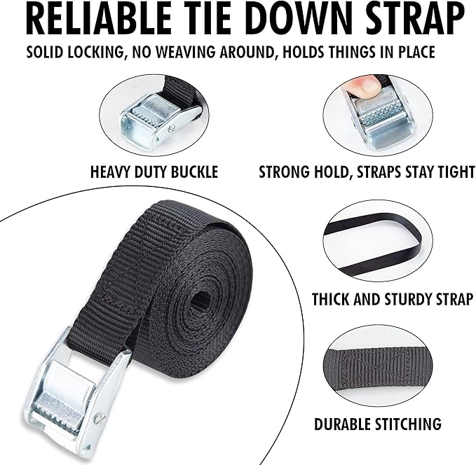 Cartman 1" x 12' Lashing Straps Cargo Tie-Down Strap Up to 600lbs, 16pk in Carry Bag, Black