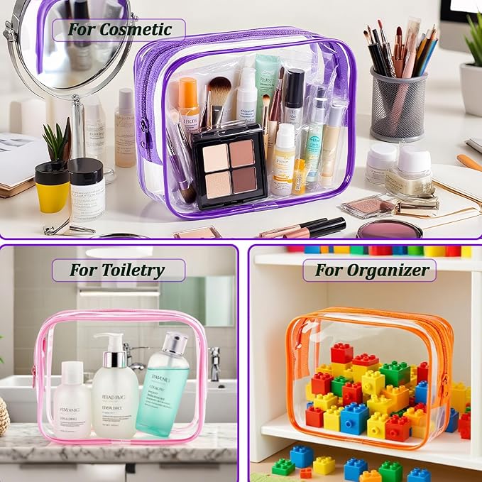 6 Pieces Clear Makeup Bags Bulk, TSA Approved Toiletry Bag PVC Cosmetic Toiletries Pouch with Zipper, Waterproof Vinyl Plastic Organizer Case for for Women Carry-on Travel Essentials (Multicolor-2)