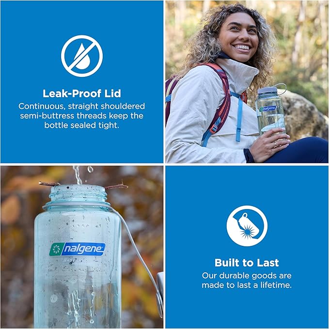 Nalgene 32 oz Wide Mouth Water Bottle | BPA-Free, Durable & Leak Proof, Lightweight Bottle for Hiking & Gym, Work & Travel