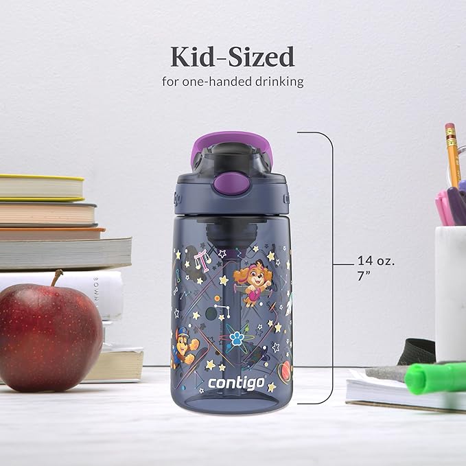Contigo Aubrey Paw Patrol Leak-Proof Spill-Proof Water Bottle with Autospout, 14oz, Paw Patrol Space Zodiac, Purple