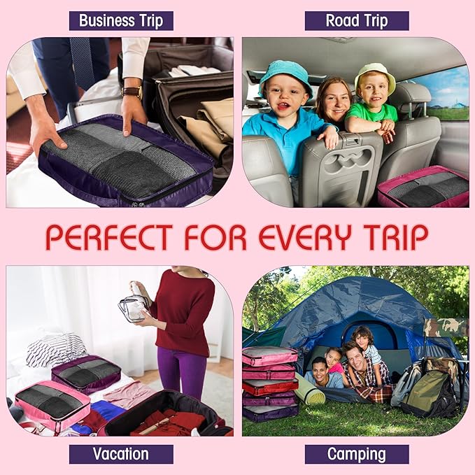 5 Pcs Packing Cubes for Suitcase Large Travel Cubes Carry on Luggage Organizer Bags for Clothes Accessories(S,Purple)