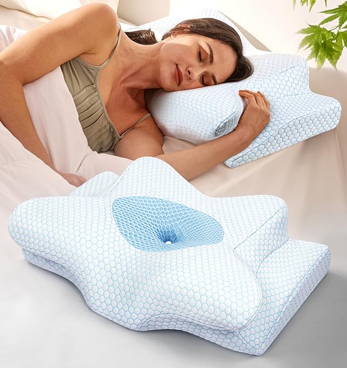 Sleep Doctor Approved Cervical Neck Pillow Sleeping, Ergonomic Contour Side Sleeper Pillows Adults, Cooling Orthopedic Pillow Pain Relief Support, Memory Foam Back Stomach Sleepers Blue, King
