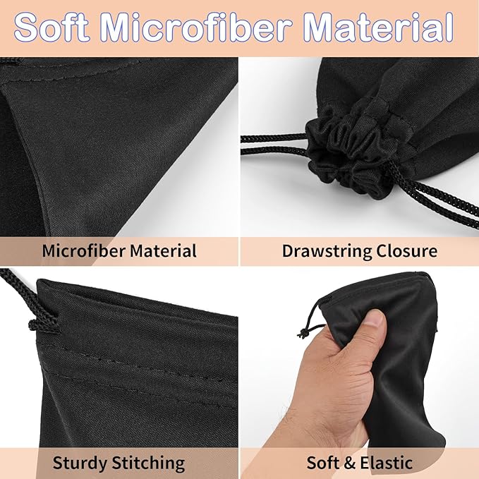 Hoiny 6 Pcs Microfiber Glasses Sunglasses Pouch with 2 Cleaning Cloths, Soft Drawstring Storage Bag for Phone, Eyeglass Case