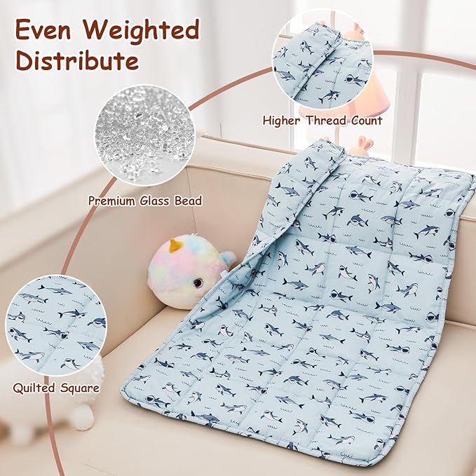 yescool Shark Weighted Lap Pad 2 Pounds Cooling Weighted Lap Pad, Small Weighted Blanket, Weighted Throw Blanket Gifts for Travel Indoor Outdoor, 20"x30"