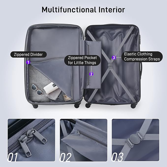 Merax Luggage sets of 13 Piece 16 20 20 28 IN Carry on Luggage Hard Case Blue Luggage Expandable Checked Luggage Suitcase Set with Wheels