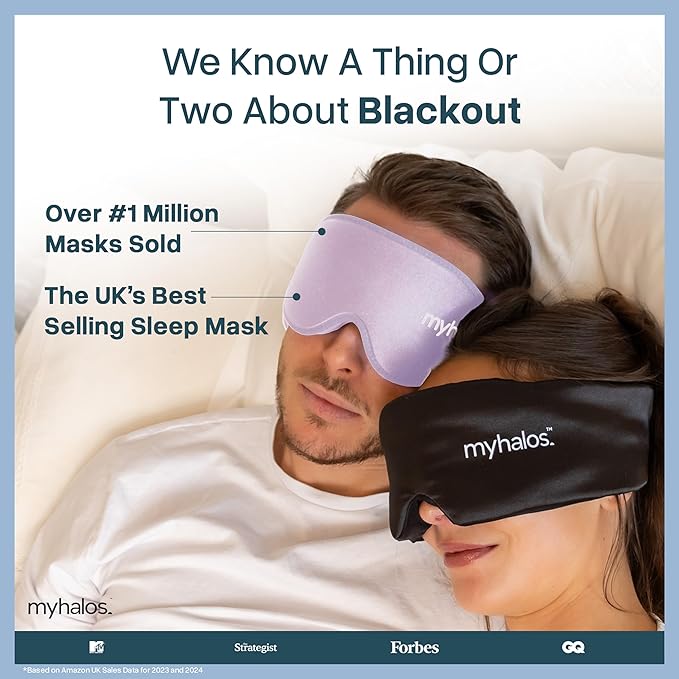 MyHalos® Sleep Mask – 3D Blackout Eye Mask for Women & Men, Side Sleepers, Zero Pressure Memory Foam Eyelash Friendly, Breathable,Award-Winning Sleep Aid for Travel (Lavender, 1 Count (Pack of 1))