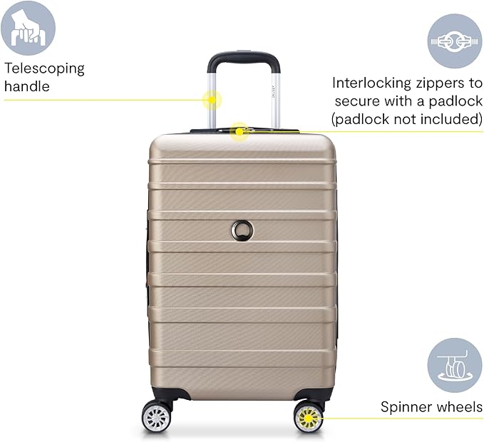 DELSEY PARIS Margot Hardside Luggage, Dual Wheel Spinners for Smooth Travel, Expandable with Spacious & Organizable compartments, Men and Women, Gold, Medium Check-In 24-Inch