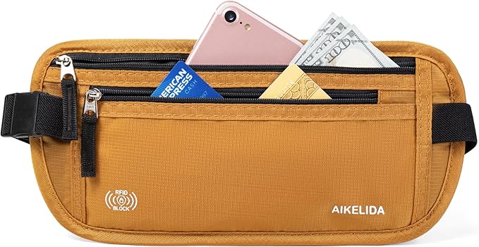 RFID Blocking Money Belt - Passport Holder & Travel Wallet, Slim Hidden Fanny Packs for Women Men - Gold