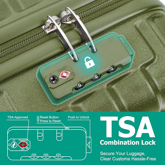 Joyway Luggage Sets 6 Piece with Detachable Spinner Wheels, Lightweight Hard Shell Travel Suitcse Set with TSA Lock (Green, 6 Piece Set)
