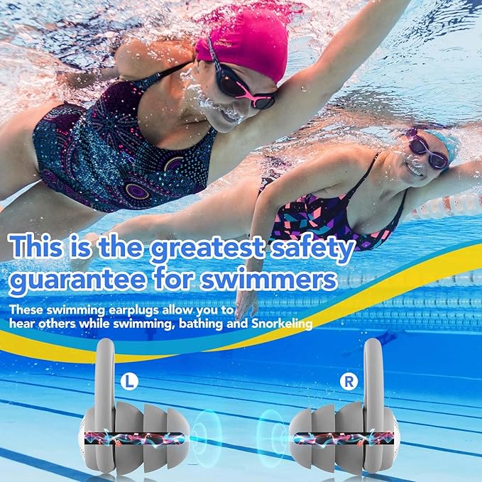 Swimming Ear Plugs Waterproof Earplugs - 3 Pairs Silicone Swim Ear Plugs for Adult Kids, Water Sports Earplugs for Showering, Bathing, Surfing - Keep Ear Water Out (Naxy Blue,Grey,Black, One Size)