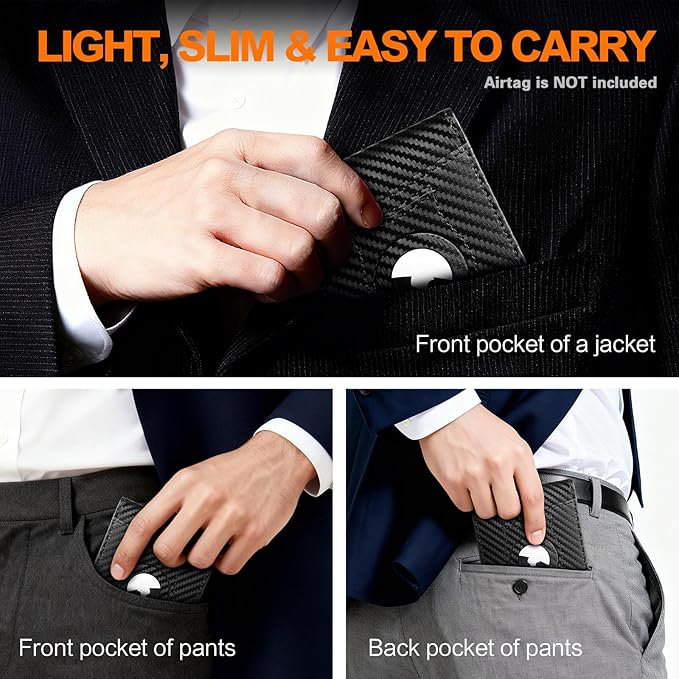 Wallet for Men Slim RFID Blocking Bifold Carbon Fiber,Minimalist Small Compact Front Pocket Credit Card Holder,Thin Mens Leather Wallets Smart Security With 2 ID windows 1 Cash