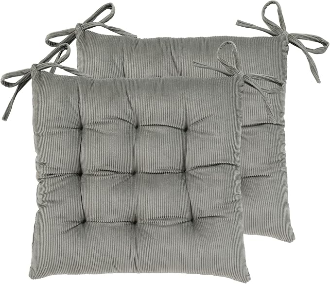 HLOVME Corduroy Chair Cushion with Ties Ultra Soft Warm Floor Cushion for Kids Reading Nook Comfortable Square Seat Cushion for Adult 15.7”x15.7” Set of 2, Grey