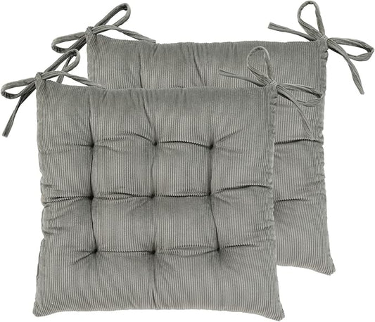 HLOVME Corduroy Chair Cushion with Ties Ultra Soft Warm Floor Cushion for Kids Reading Nook Comfortable Square Seat Cushion for Adult 15.7”x15.7” Set of 2, Grey