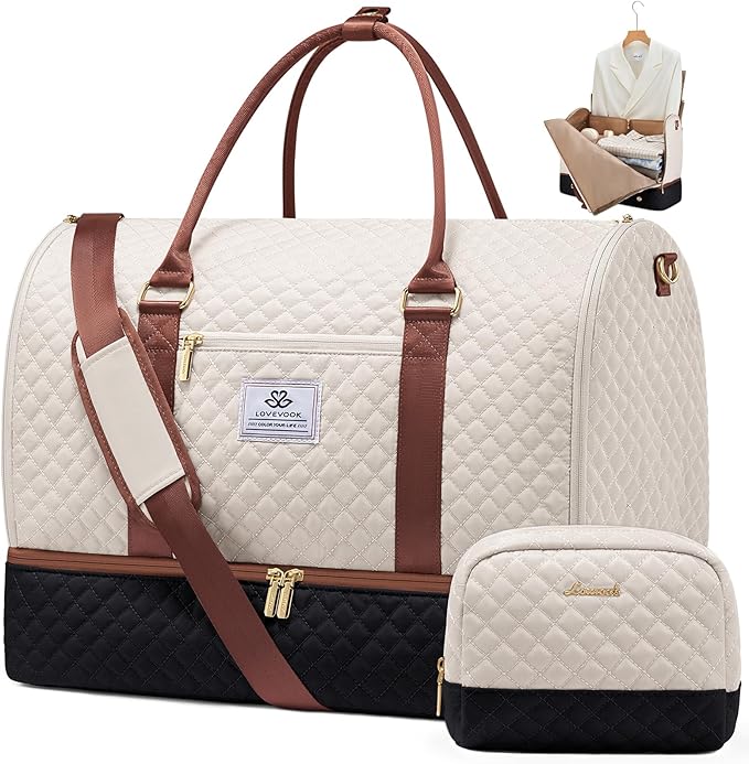 LOVEVOOK Convertible Garment Bag for Travel with Shoe Pouch, Carry On Garment Duffel Bag with Toiletry Bag, 2 in 1 Hanging Suitcase Suit Bag, Waterproof Weekender Bag for Women Travel, Wedding, 2Pcs