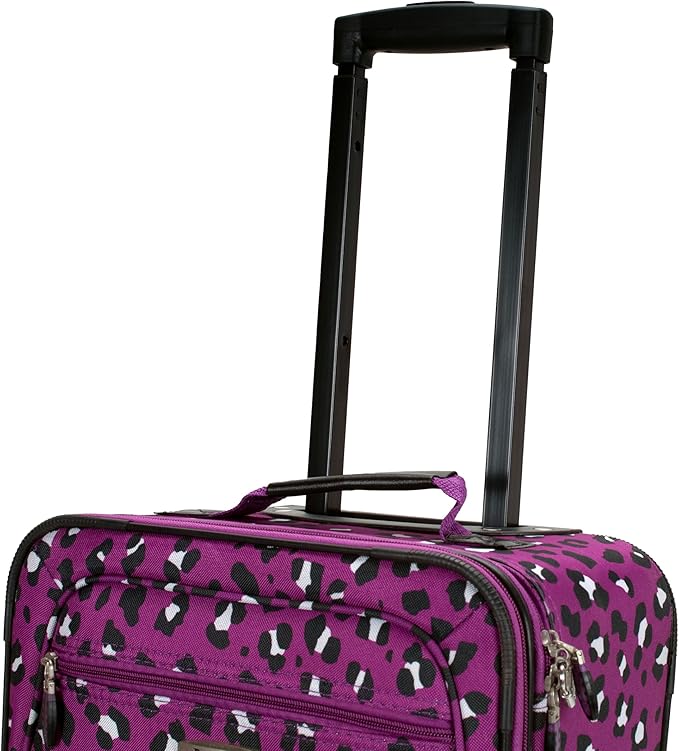 Rockland Fashion Softside Upright Luggage Set, Expandable,Telescopic Handle,Wheel, Purple Leopard, 2-Piece (14/19)