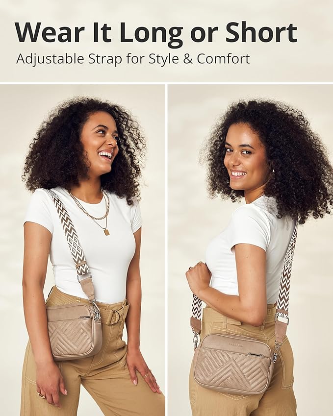 Vantamo Premium Quilted Crossbody Bags for Women with Anti-Pickpocket Clip, Vegan Leather Handbags, Travel Purses for Women