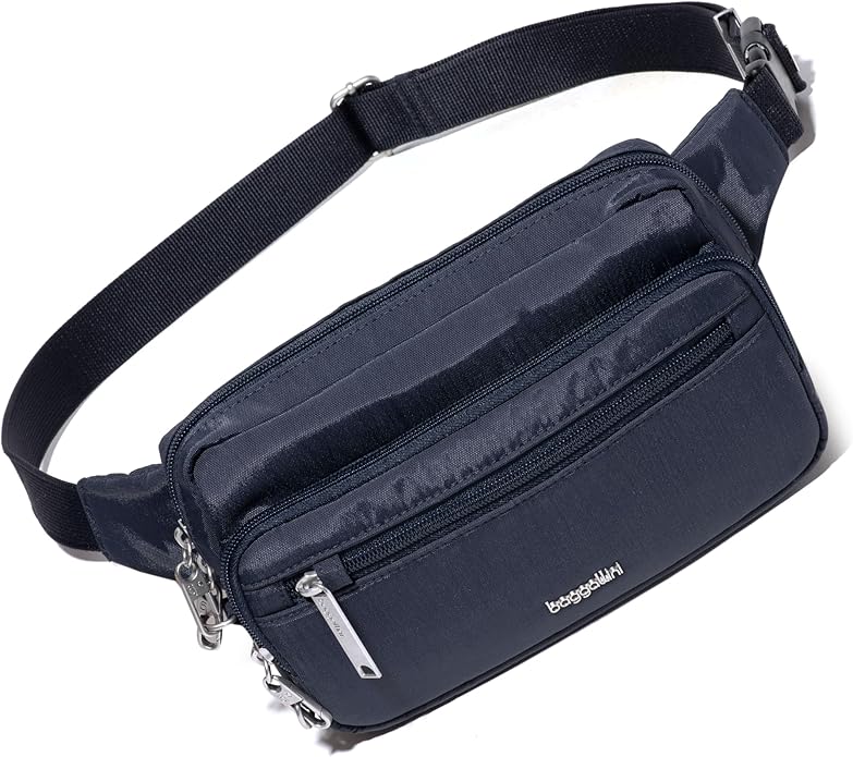 Baggallini Securtex Anti-theft Belt Bag 8.8"x5.5" Crossbody Fanny Pack for Women RFID Wallet Locking Zipper Travel Purse