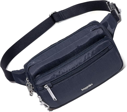 Baggallini Securtex Anti-theft Belt Bag 8.8"x5.5" Crossbody Fanny Pack for Women RFID Wallet Locking Zipper Travel Purse