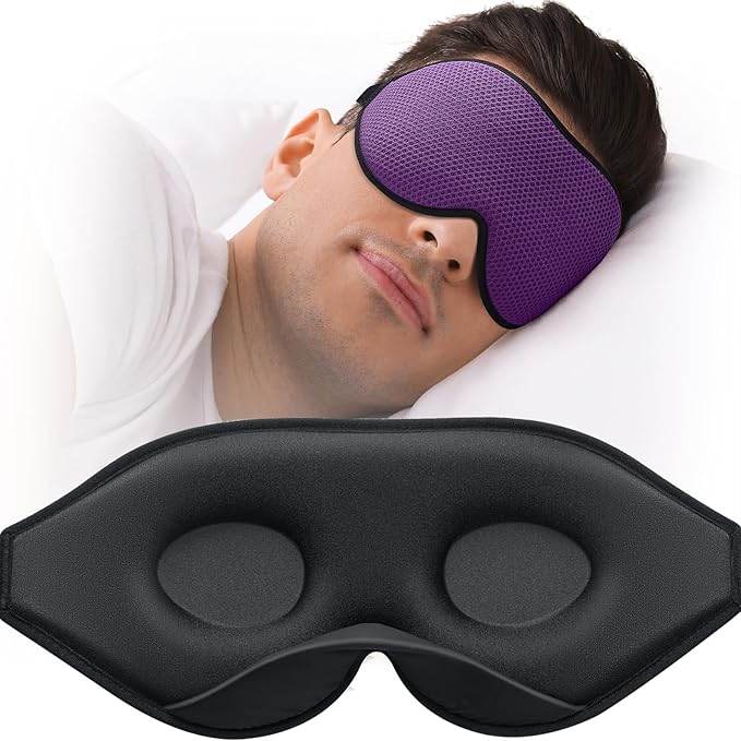 MABAO Sleep Mask for Side Sleeper, Eye Mask for Sleeping Women Men, 3D Contoured Cup No Eye Pressure 100% Light Blocking Sleeping Mask with Adjustable Strap Night Blindfold Flight, Travel, Nap, Purple