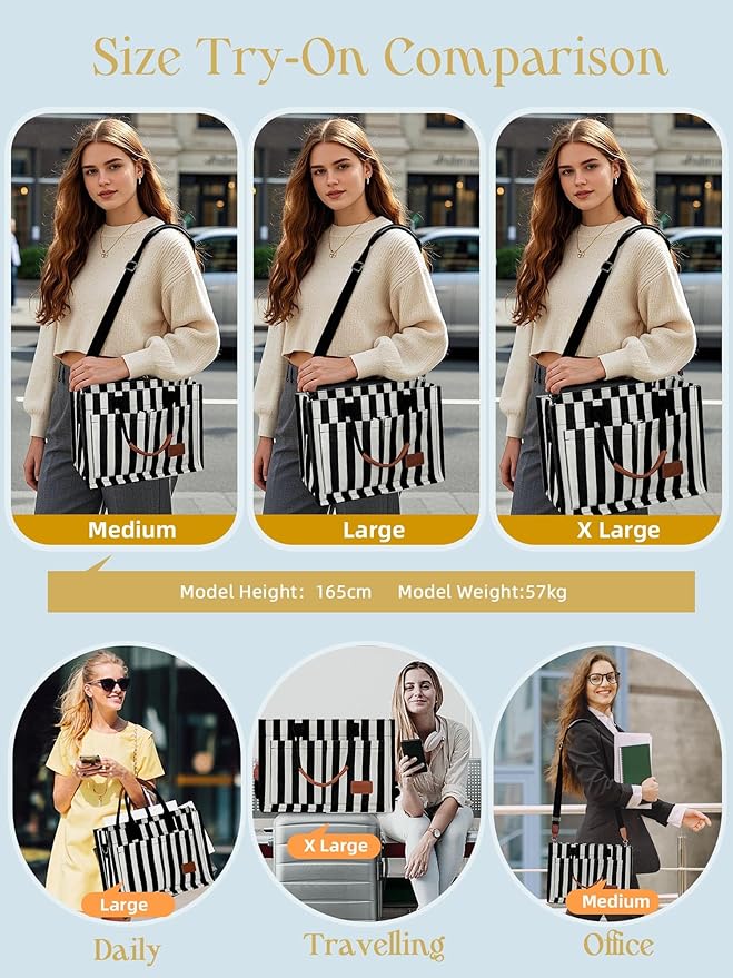 FIORETTO Canvas Tote Bag for Women with Zipper Closure & Individual Compartments for Work College for Teacher & Nurse