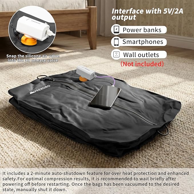 Upgraded Vacuum Bag for Travel, Professional IPX8 Waterproof Reusable Vacuum Compression Bags for Travel Suitcases, Durable Space Saver Bag(2 PACK TPU Black,With Pump)